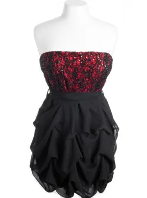 Plus Size Sparkling Ruffle Bubble Red Tube Dress