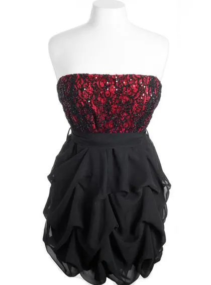 Plus Size Sparkling Ruffle Bubble Red Tube Dress