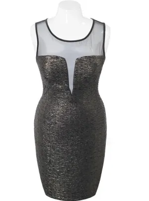 Plus Size Sparkling Scuba Mesh Gold Dress