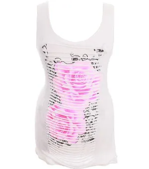 Plus Size Trendy Slashed Rose White Top