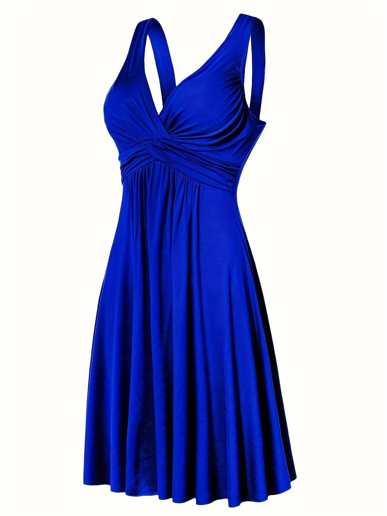 Plus Size Twist Front Tank Dress, Casual V Neck Sleeveless Ruched Dress, Women's Plus Size Clothing