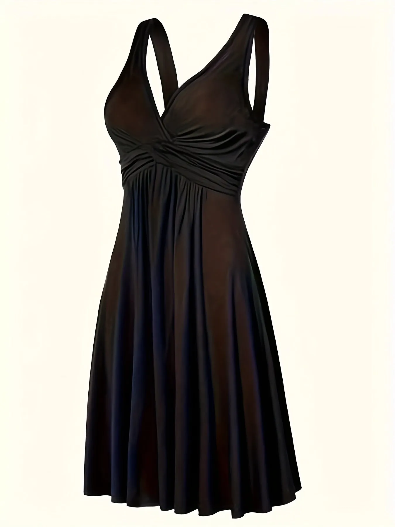 Plus Size Twist Front Tank Dress, Casual V Neck Sleeveless Ruched Dress, Women's Plus Size Clothing