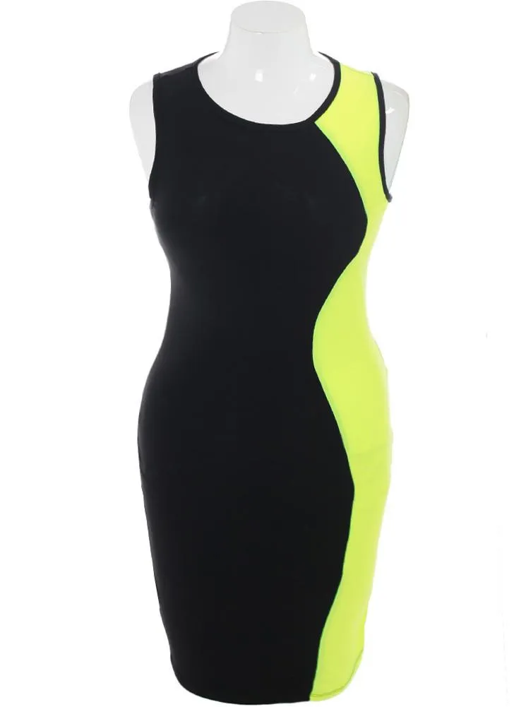 Plus Size Two Tone Split Swirl Highlighter Dress