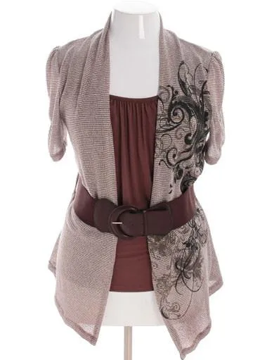 Plus Size Uptown Layered Sexy Belt Tan Top