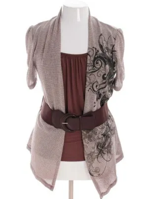 Plus Size Uptown Layered Sexy Belt Tan Top