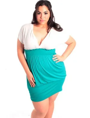 Plus Size V-Neck Fitted Aqua Dress