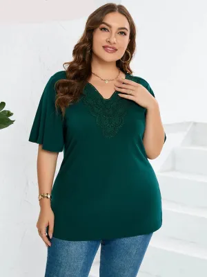 Plus Size V-Neck Lace Butterfly Sleeve Tops Blouses