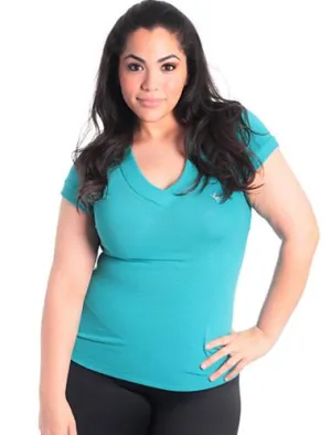 Plus Size V-Neck Moose Logo  Teal Top
