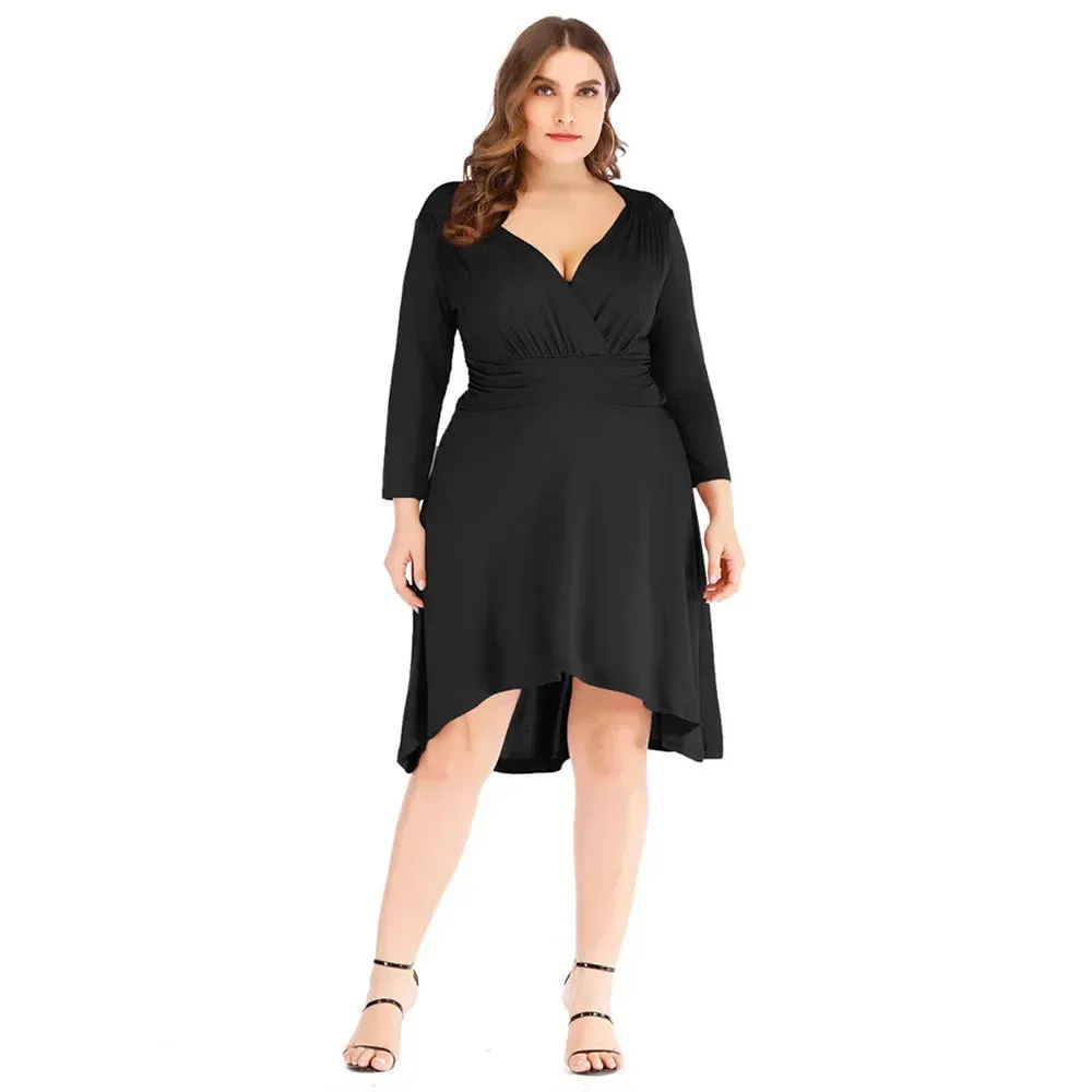 Plus Size V-Neck Waist-Fitted Pleated