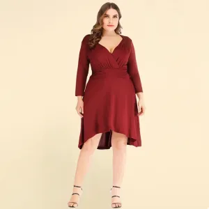 Plus Size V-Neck Waist-Fitted Pleated