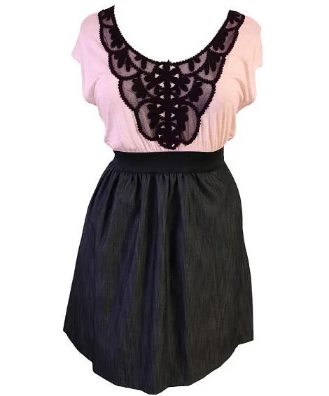 Plus Size Vintage Denim Pink Dress