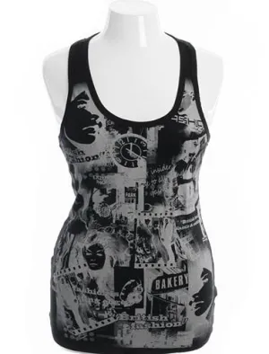 Plus Size Vintage Graphic Black Slashed Tank