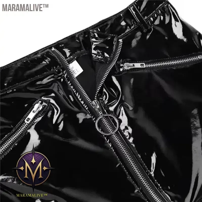 Plus Size Wetlook Latex Mini Skirts Women Sexy Leather Bodycoon Hip Wrap Skirt High Waist Zipper Skirts Night Party Clubwear