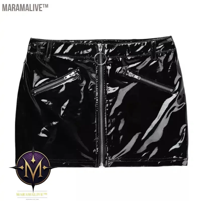 Plus Size Wetlook Latex Mini Skirts Women Sexy Leather Bodycoon Hip Wrap Skirt High Waist Zipper Skirts Night Party Clubwear