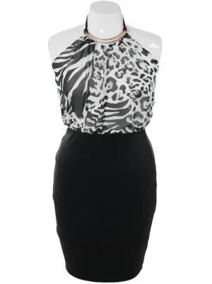 Plus Size Wild Print Blouson Halter Dress