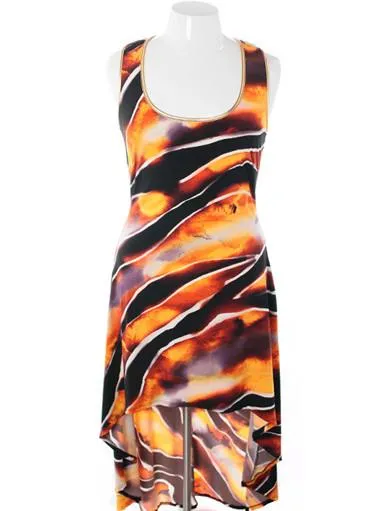 Plus Size Wild Safari Dip Hem Gold Dress