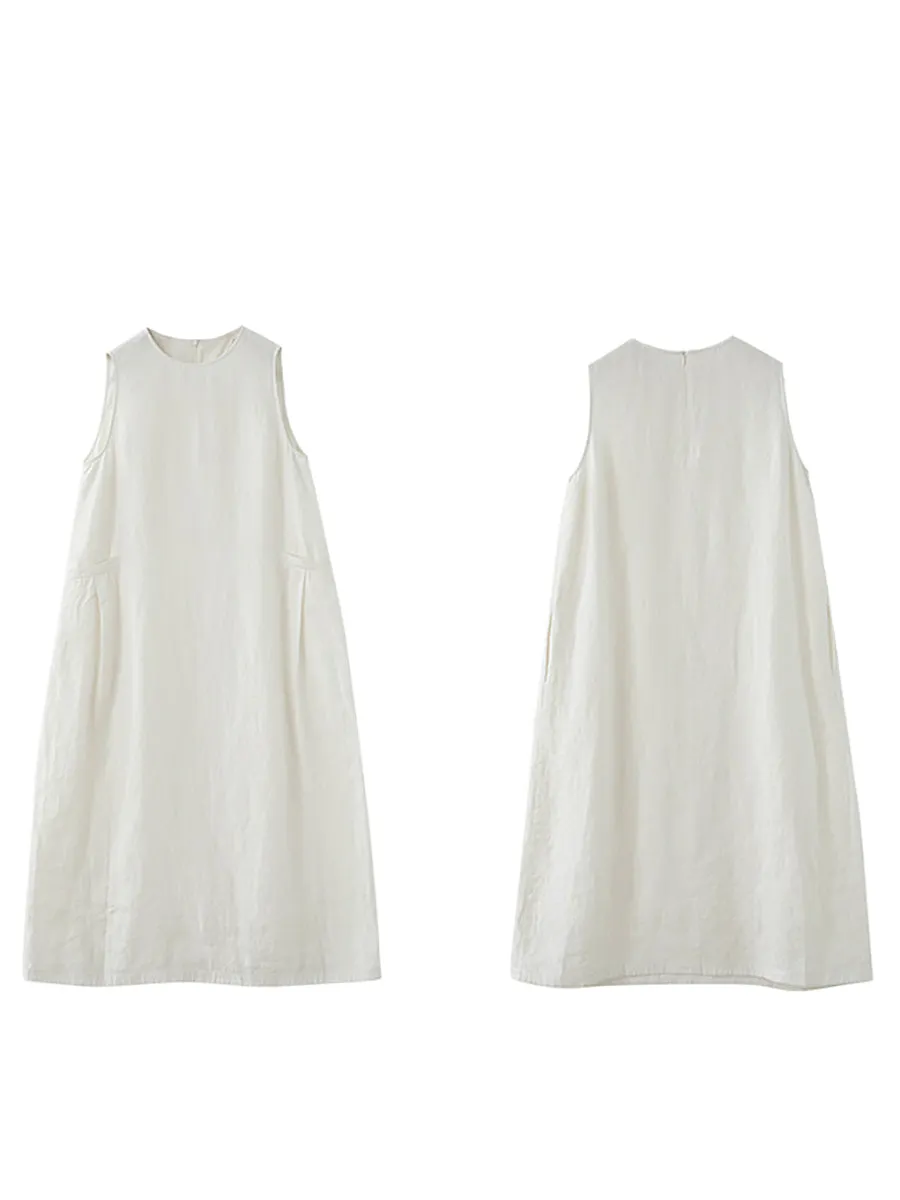 Plus Size Women Summer Casual Pure Color Loose Vest Dress