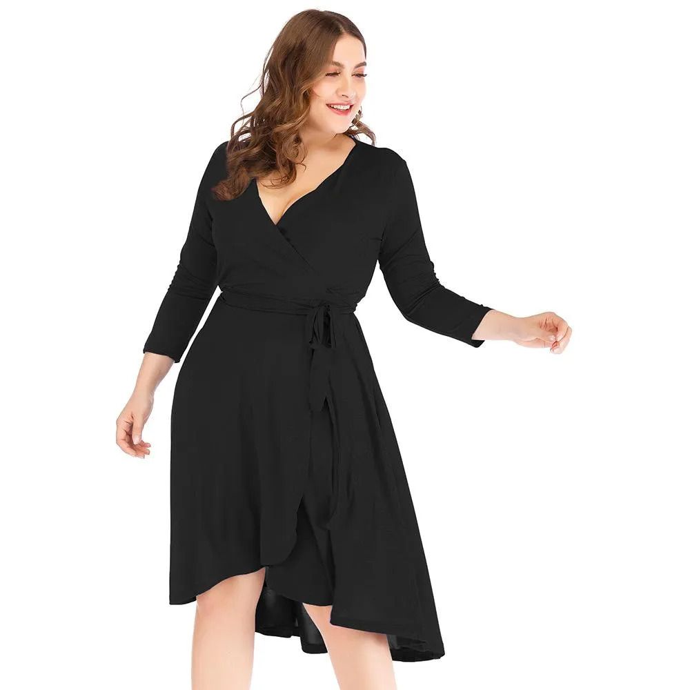 Plus Sizes V Neck Blue Women Fall Dresses