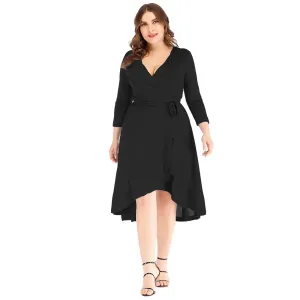 Plus Sizes V Neck Blue Women Fall Dresses