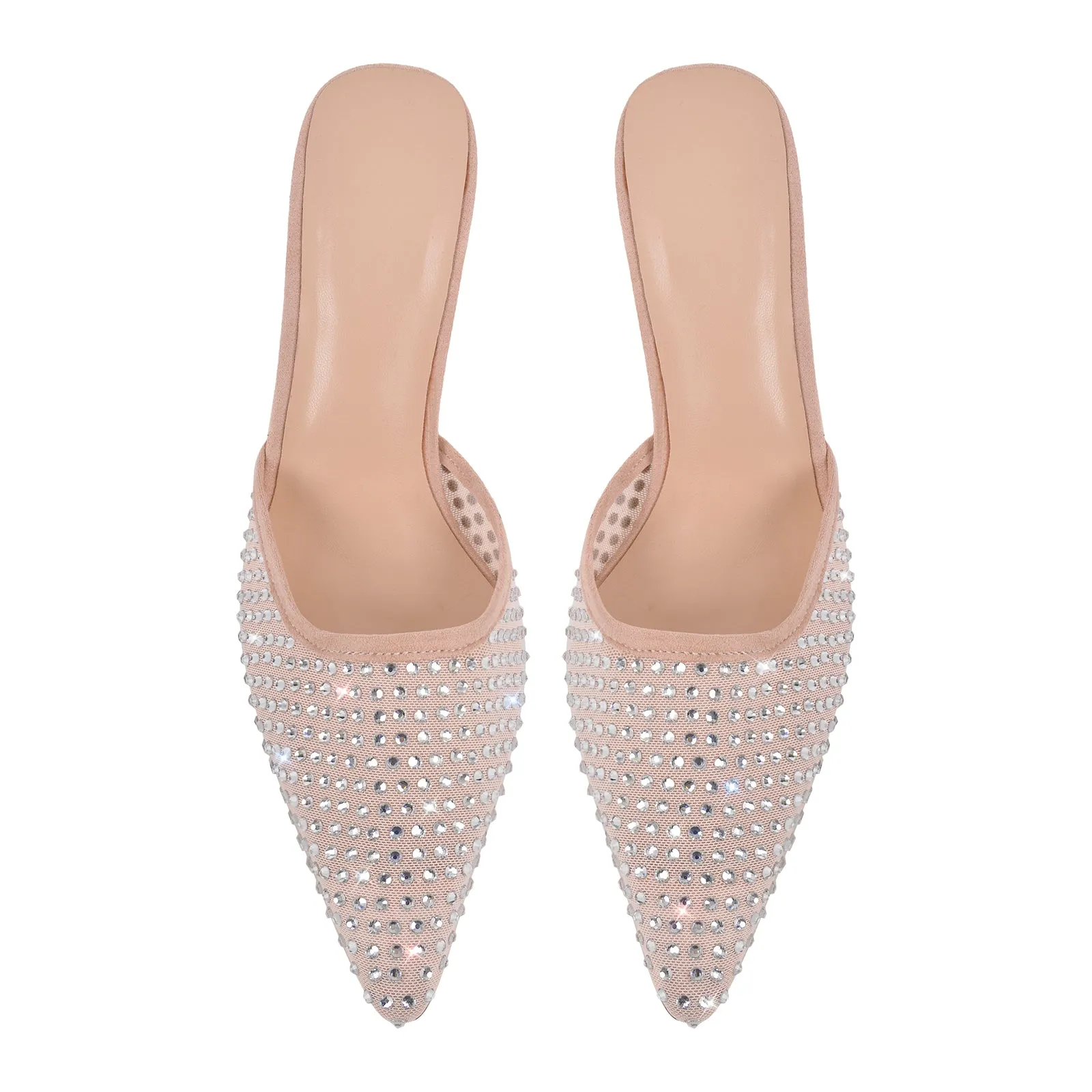 Pointed Toe Rhinestone Slip On Mules
