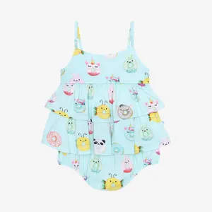 Posh Peanut Basic Ruffled Spaghetti Bubble Romper in Donuts