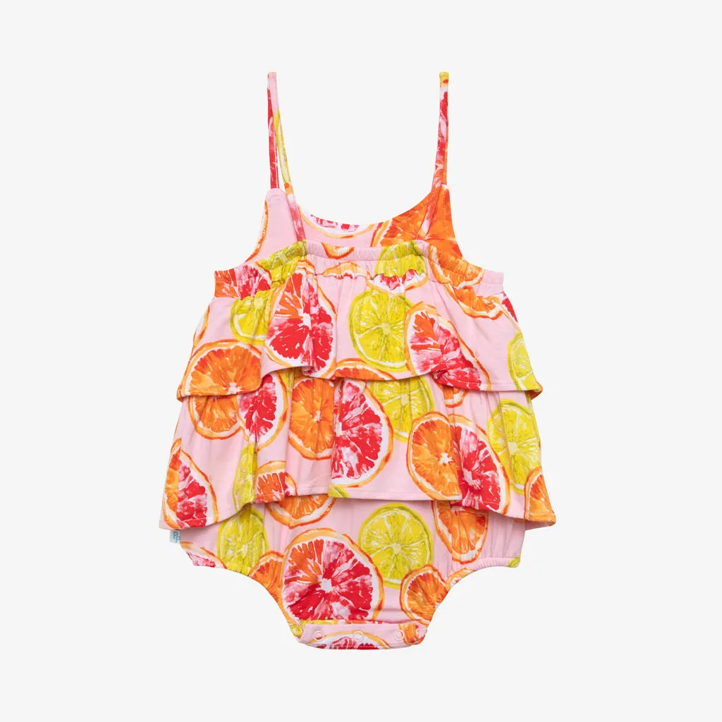 Posh Peanut Citrine Basic Ruffled Spaghetti Romper