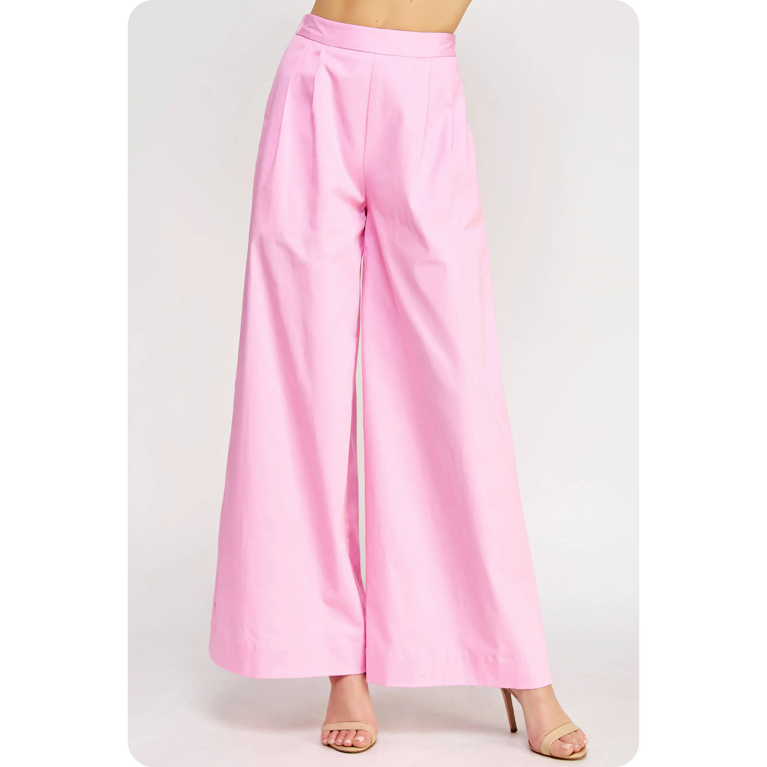 Pretty Please Pleat Detail Wide Leg Twill Pants / Pink Lilac
