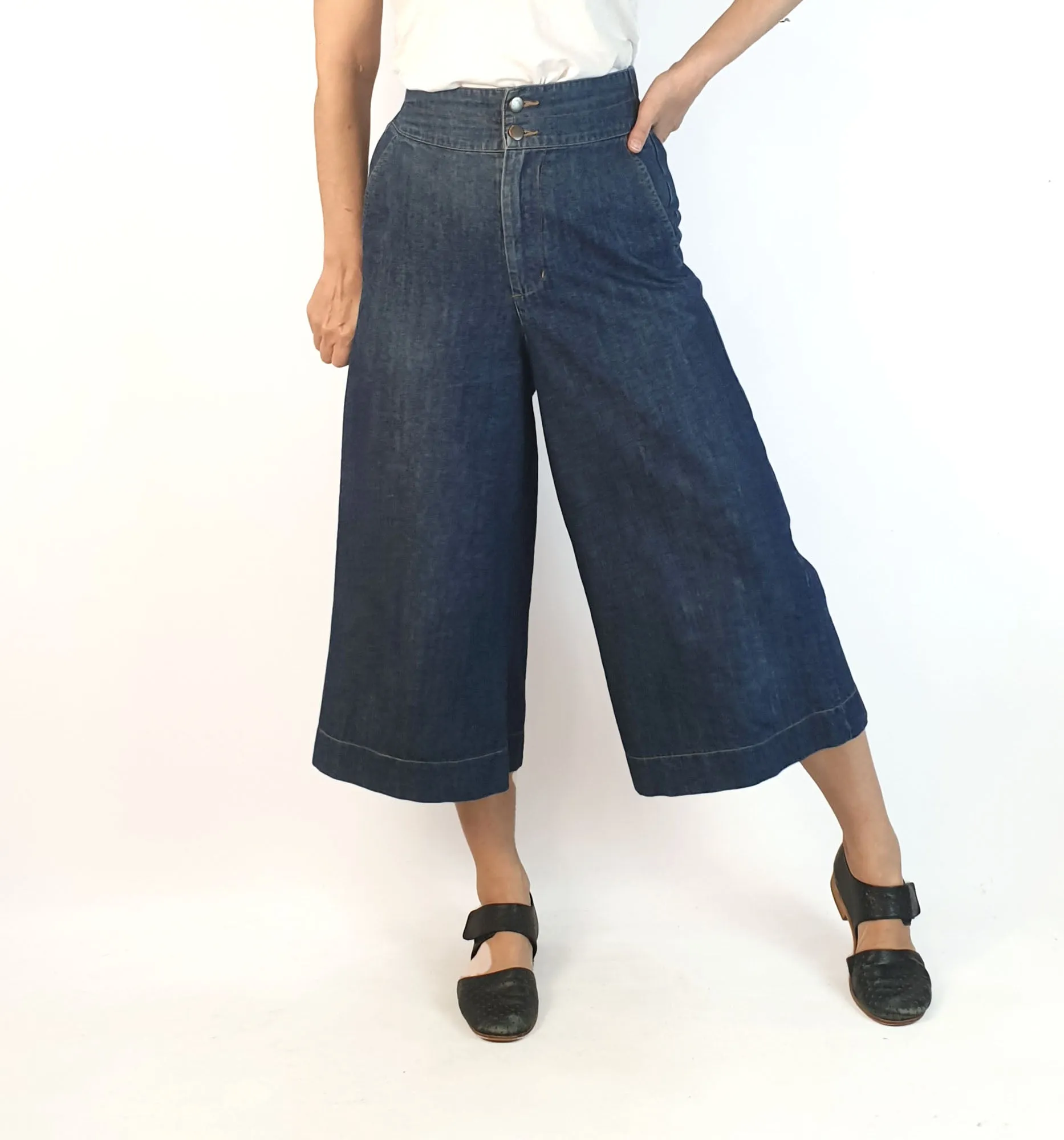 Princess Highway cropped mid-denim wide leg pants size 8