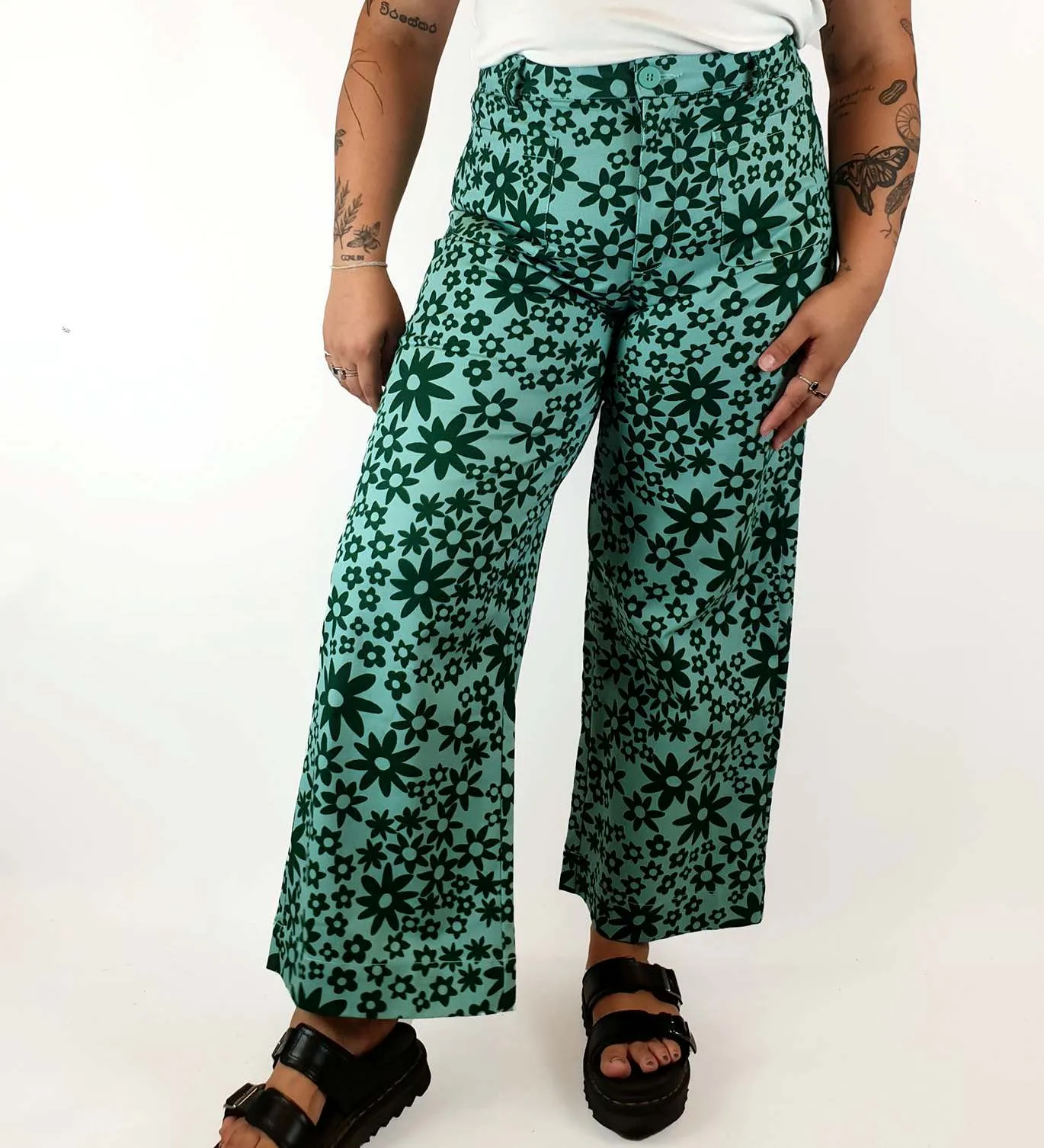 Princess Highway green flower print wide leg pants size 16