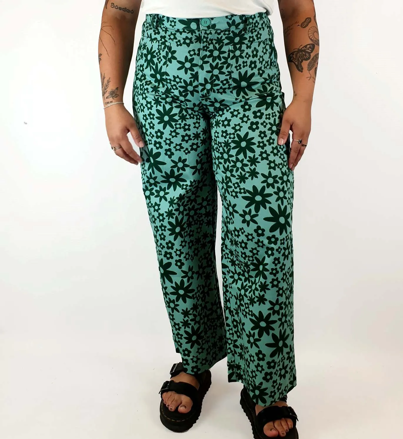 Princess Highway green flower print wide leg pants size 16