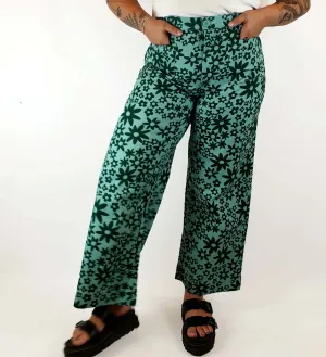 Princess Highway green flower print wide leg pants size 16