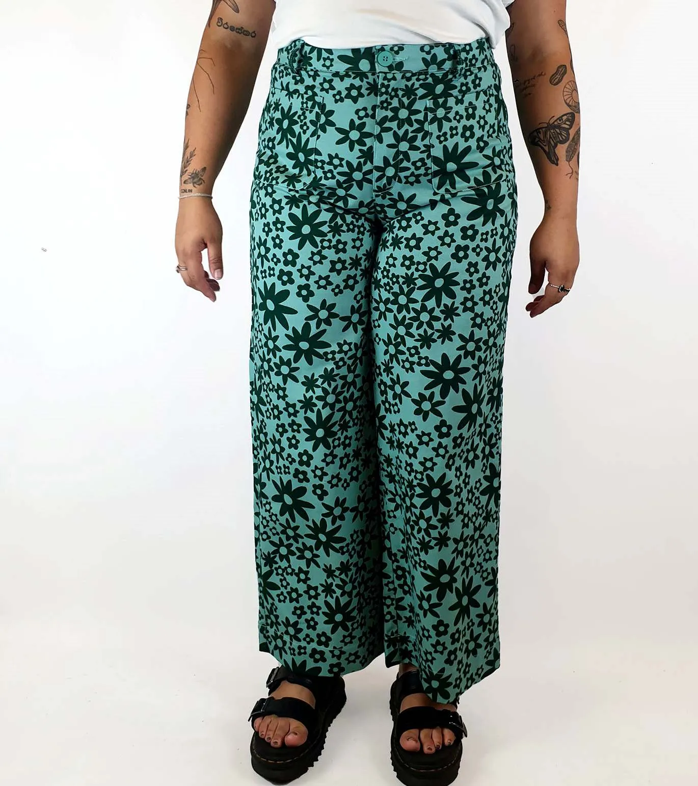 Princess Highway green flower print wide leg pants size 16