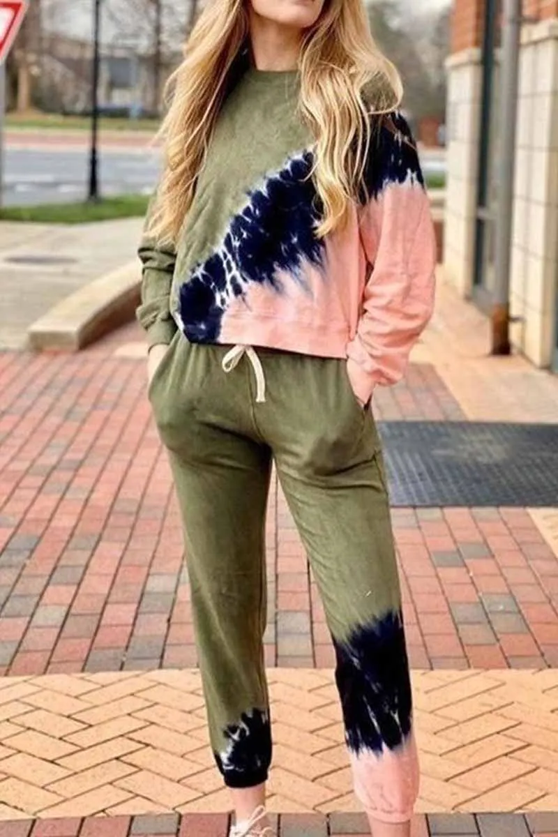 Printed Tie-dye Long-sleeved Casual Suit