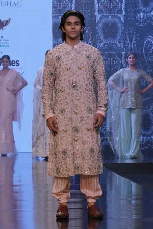 PS MEN MAHID ROSE PINK COLOUR EMBROIDERED KURTA WITH JOGGER PANTS
