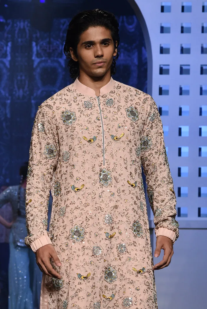 PS MEN MAHID ROSE PINK COLOUR EMBROIDERED KURTA WITH JOGGER PANTS