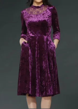 Purple Velvet Gothic Dress with Lace Details