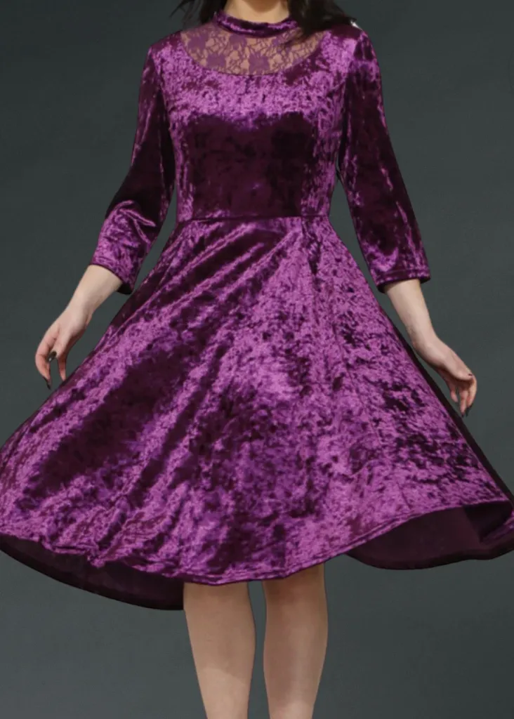 Purple Velvet Gothic Dress with Lace Details