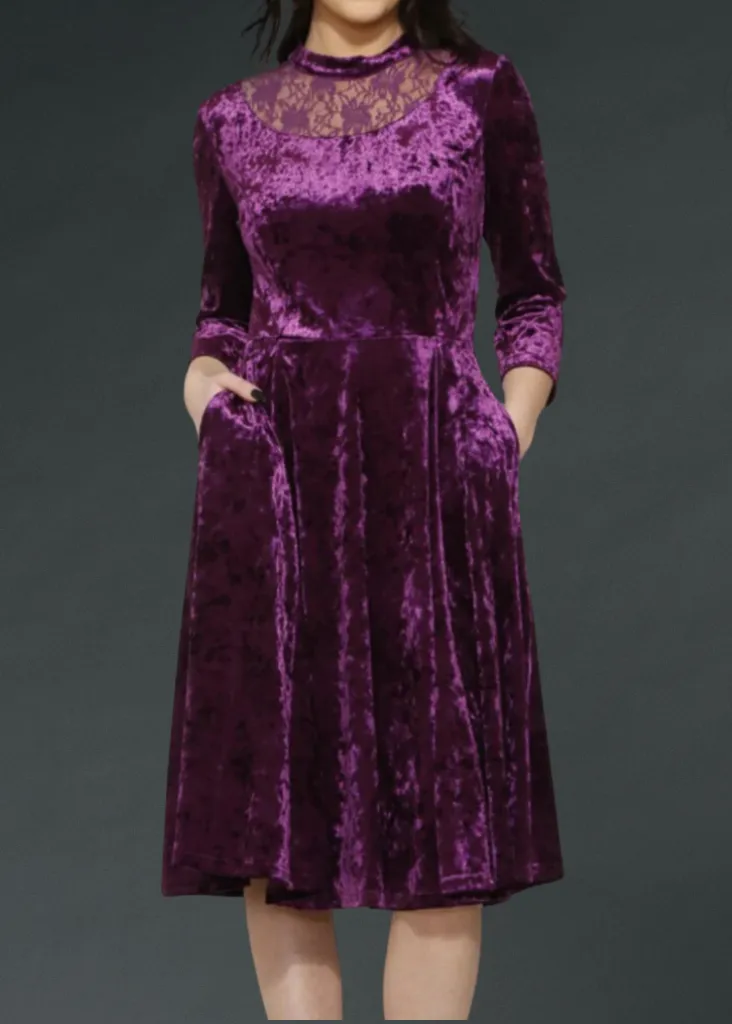Purple Velvet Gothic Dress with Lace Details