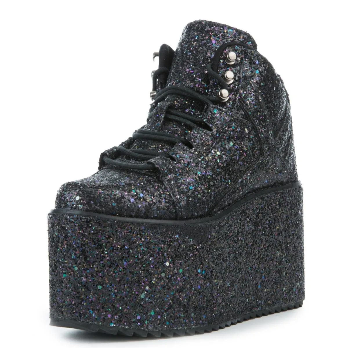 Qozmo Glitter Black Platform Sneakers Black