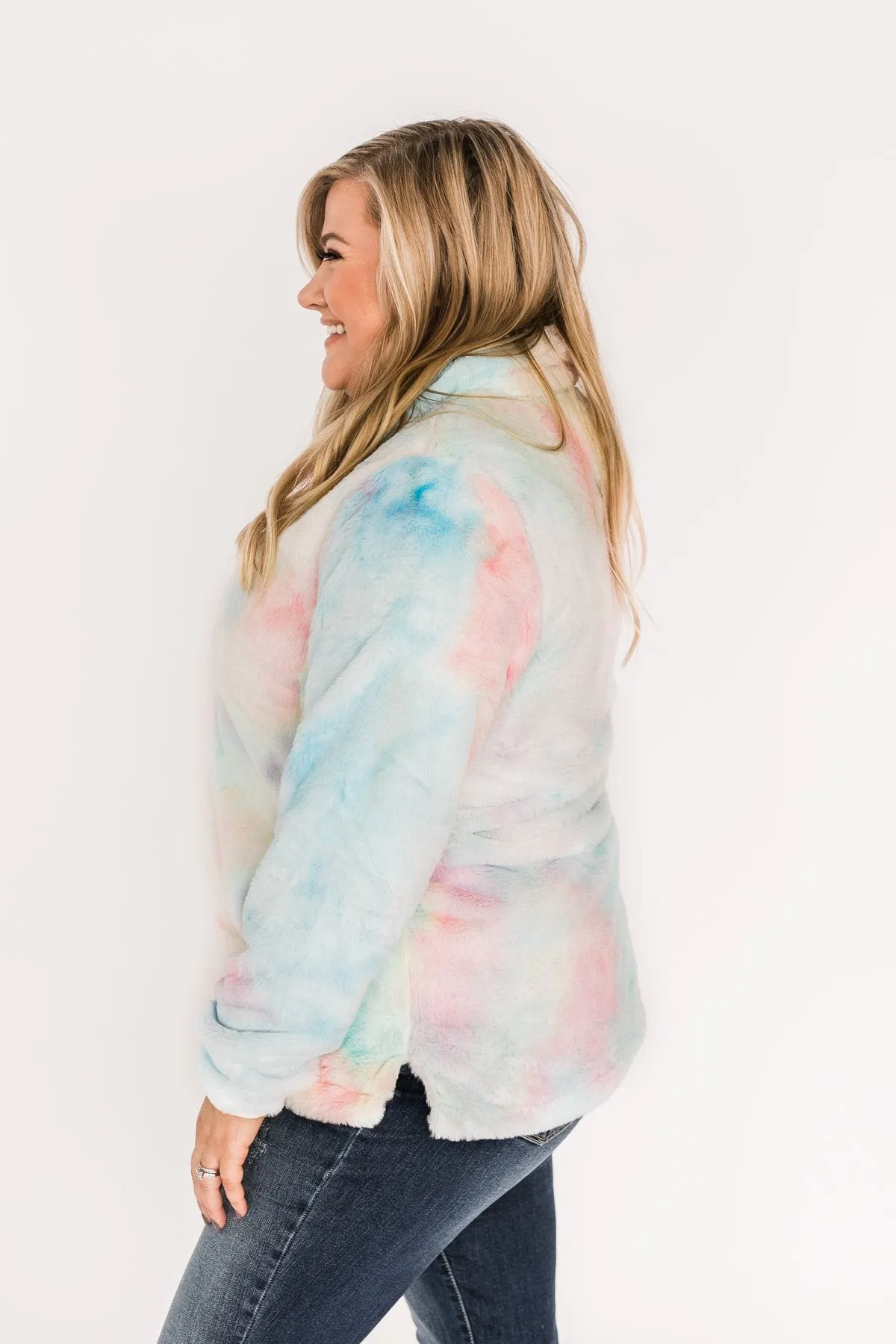 Quarter Zip Tie Dye Sherpa- Cotton Candy