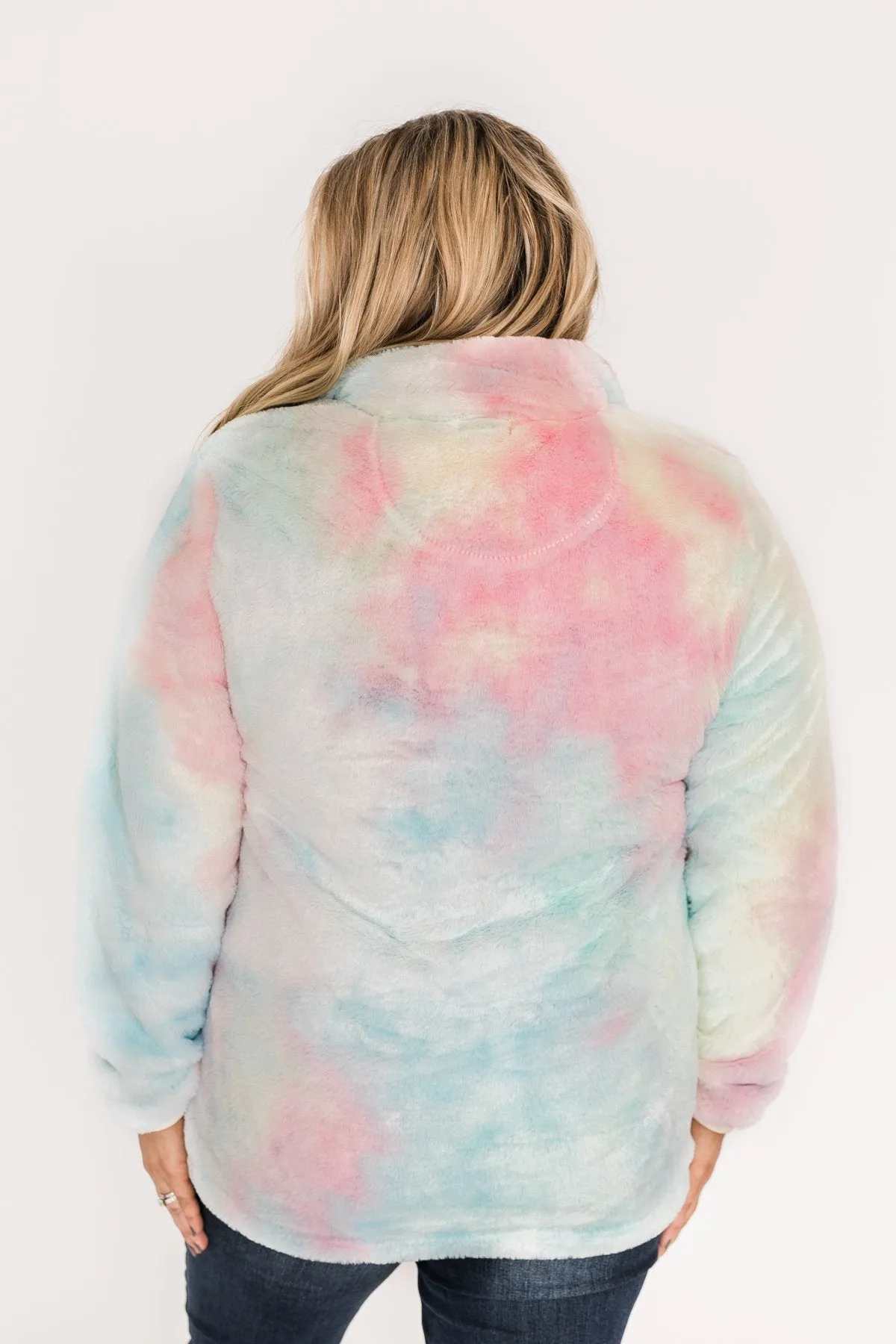 Quarter Zip Tie Dye Sherpa- Cotton Candy