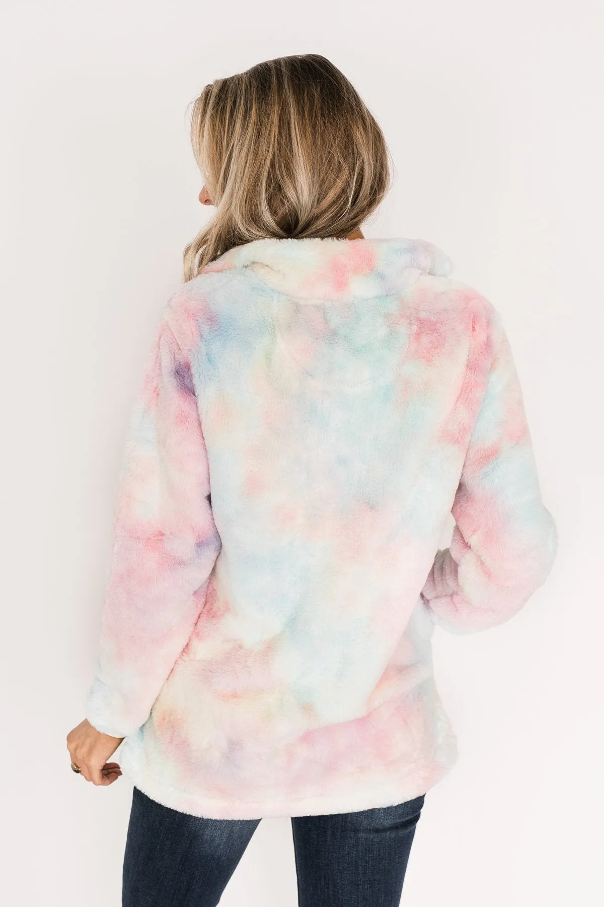 Quarter Zip Tie Dye Sherpa- Cotton Candy