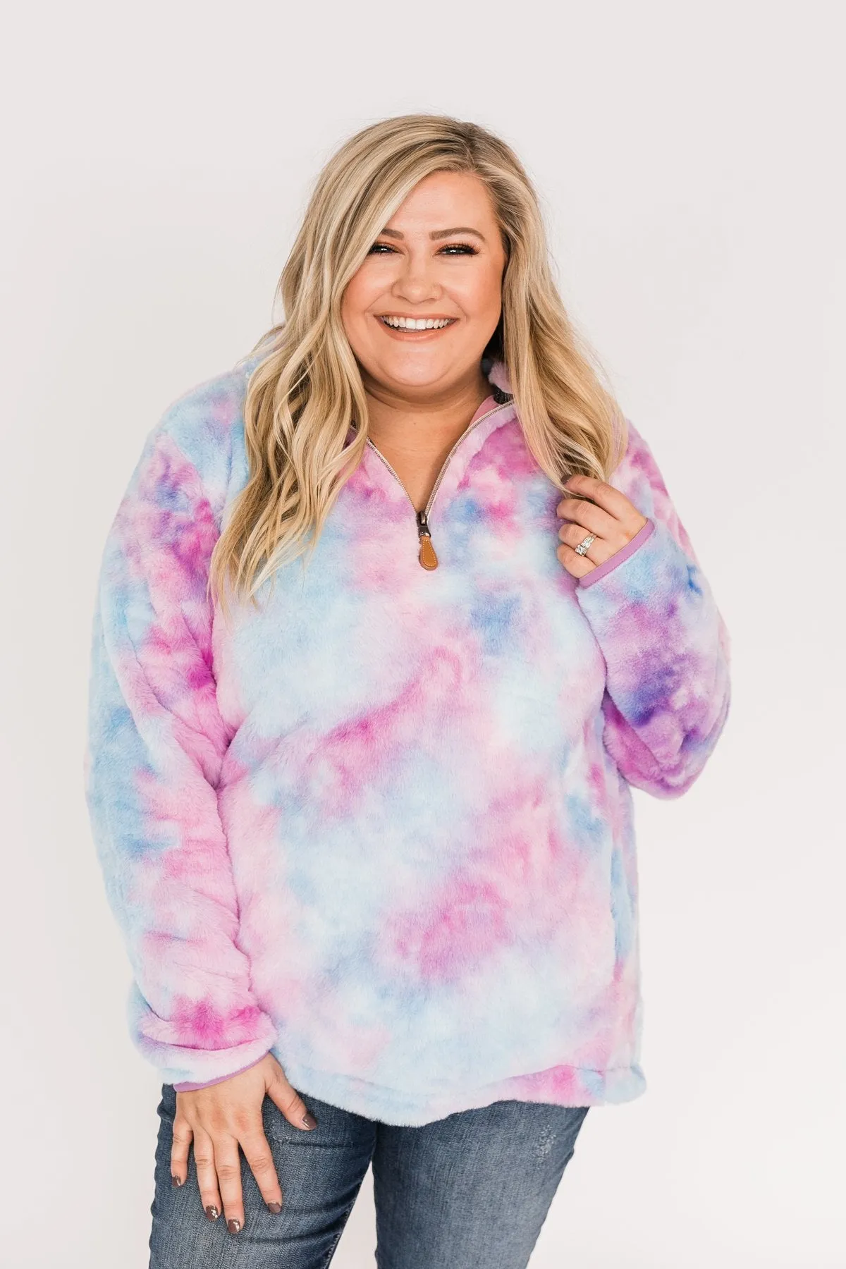 Quarter Zip Tie Dye Sherpa- Purple & Blue