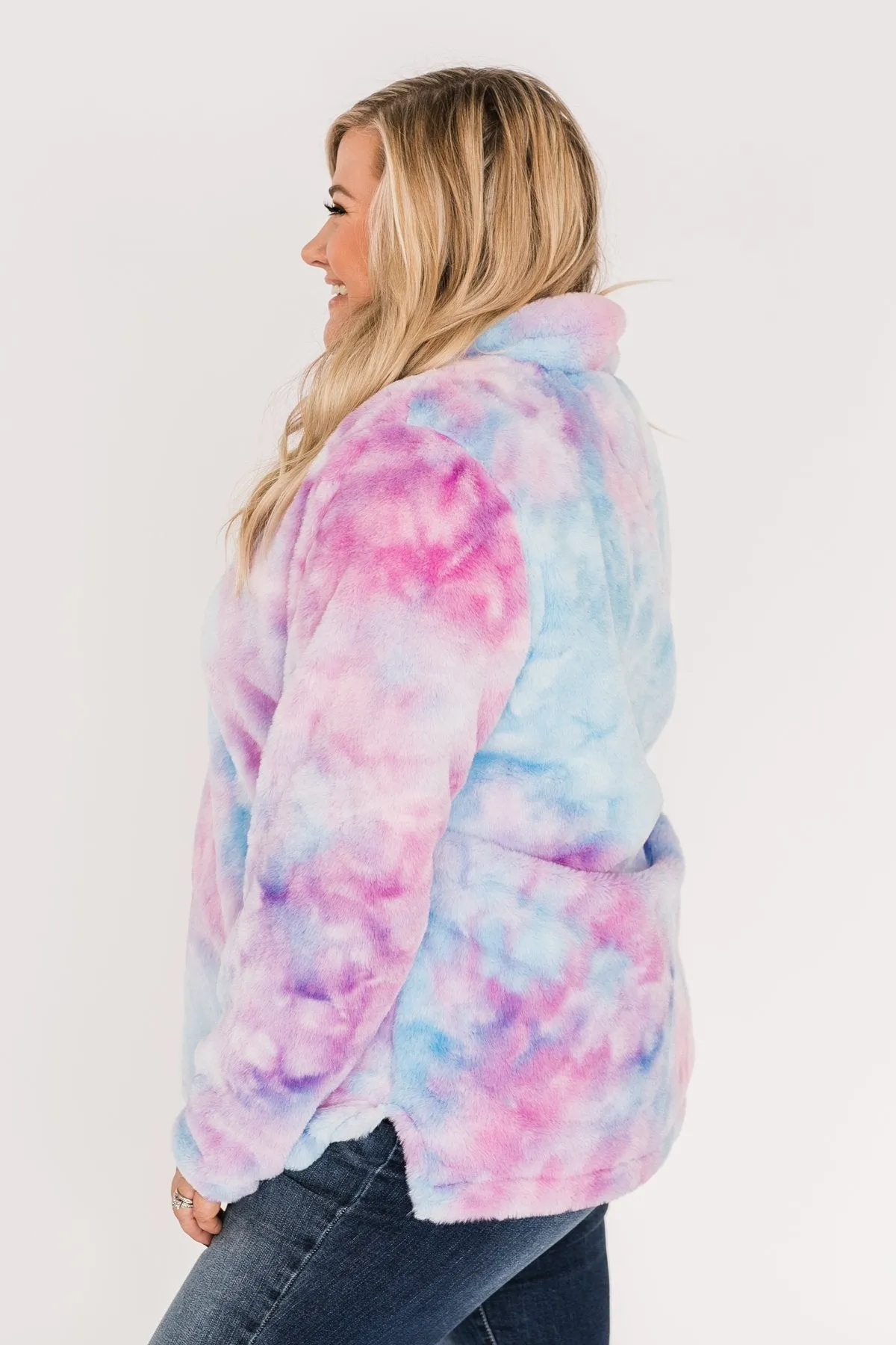 Quarter Zip Tie Dye Sherpa- Purple & Blue