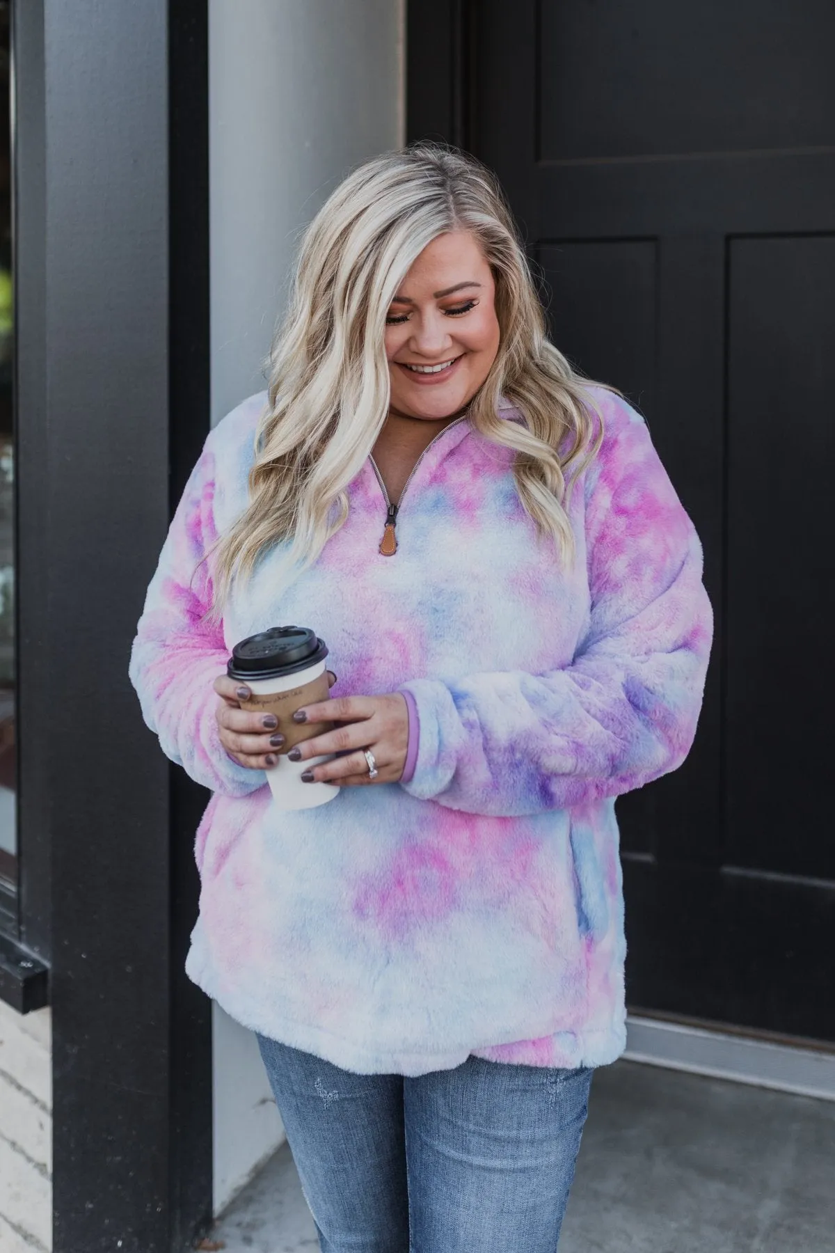 Quarter Zip Tie Dye Sherpa- Purple & Blue