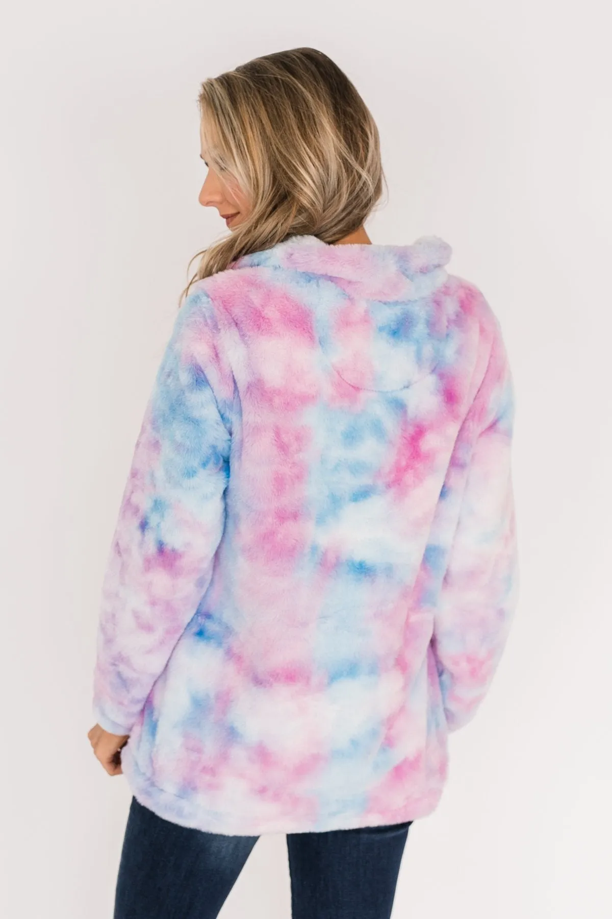 Quarter Zip Tie Dye Sherpa- Purple & Blue
