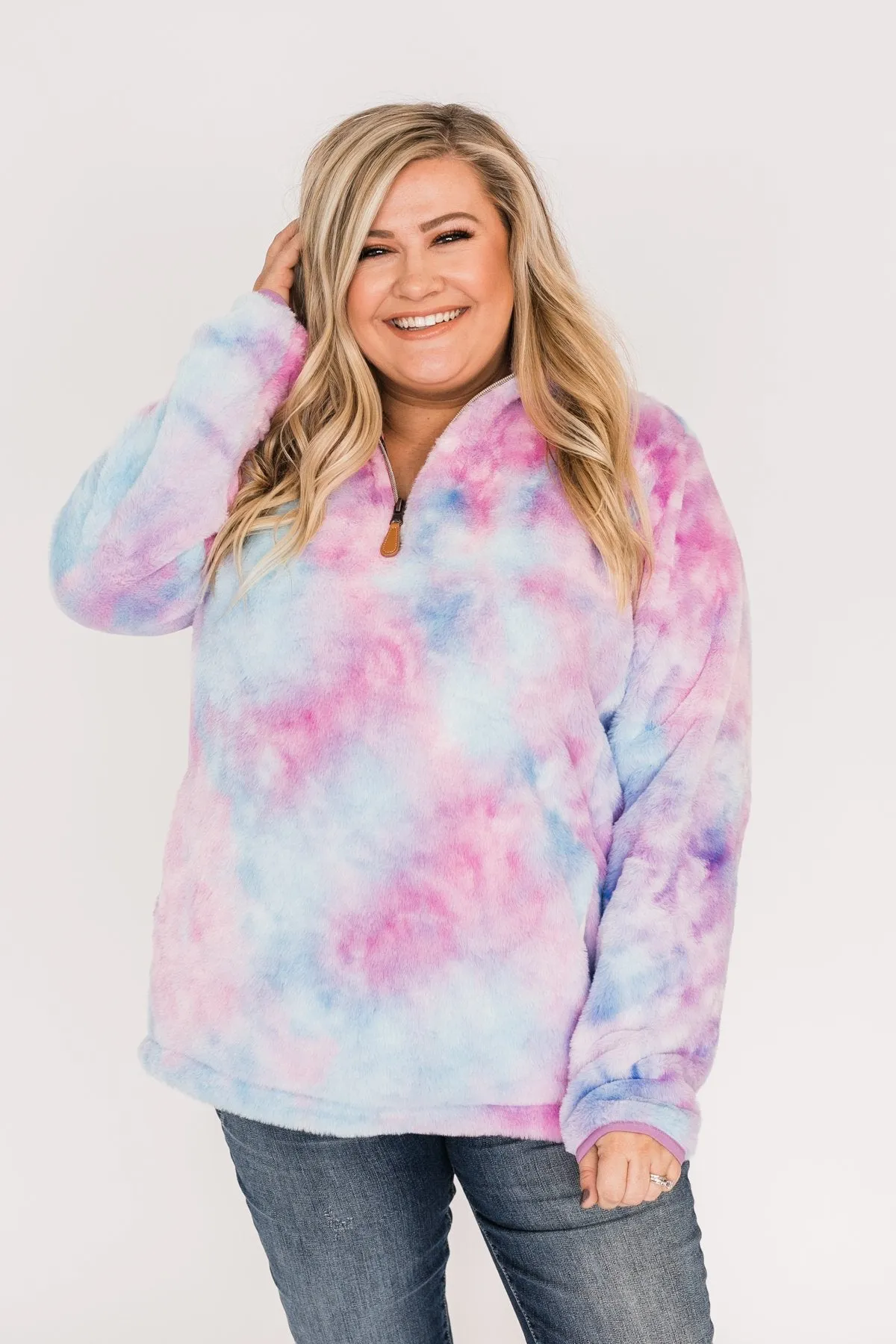 Quarter Zip Tie Dye Sherpa- Purple & Blue