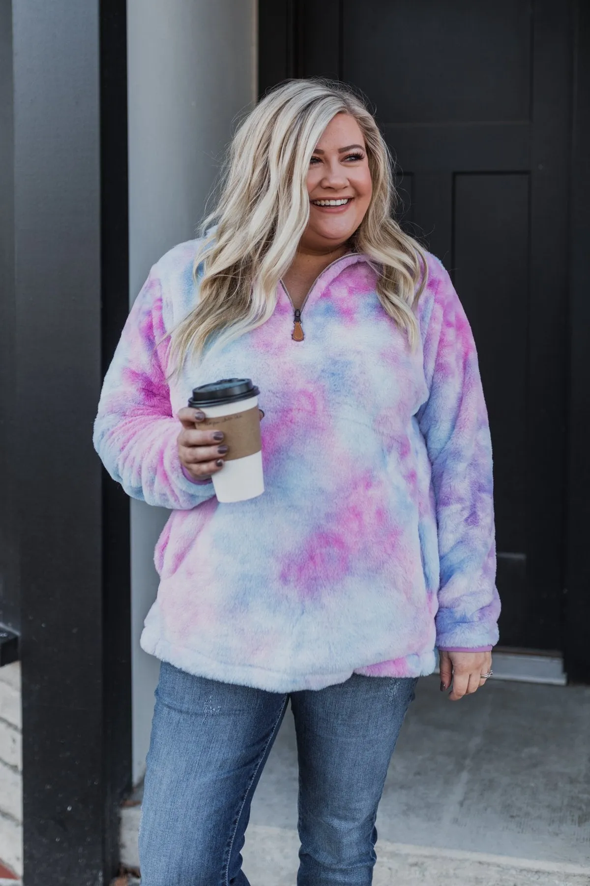 Quarter Zip Tie Dye Sherpa- Purple & Blue