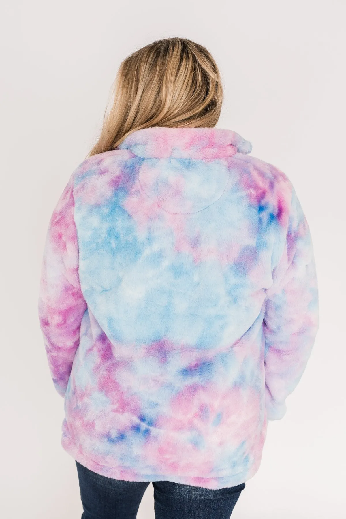 Quarter Zip Tie Dye Sherpa- Purple & Blue