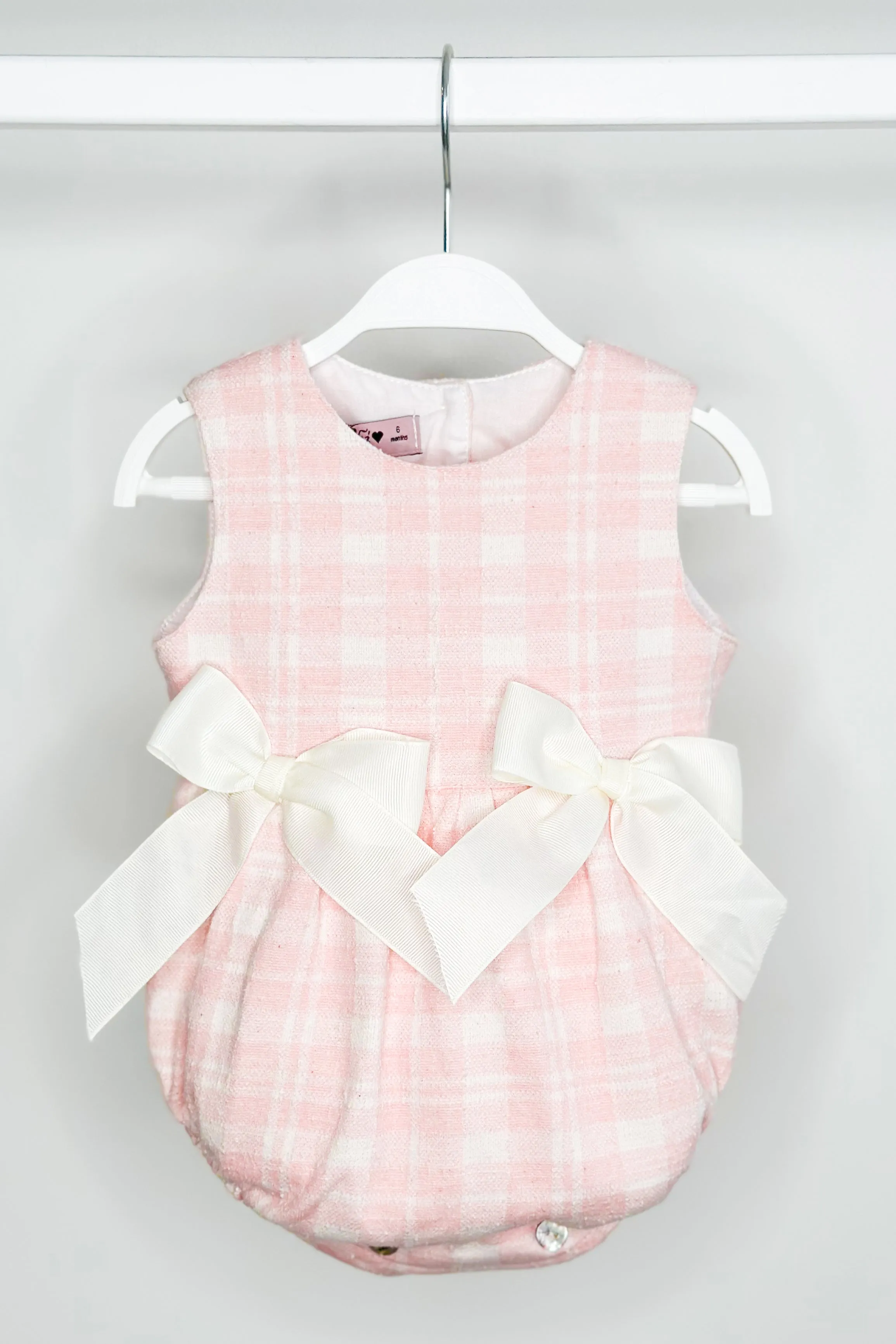"Fallon" Pink Plaid Bow Romper